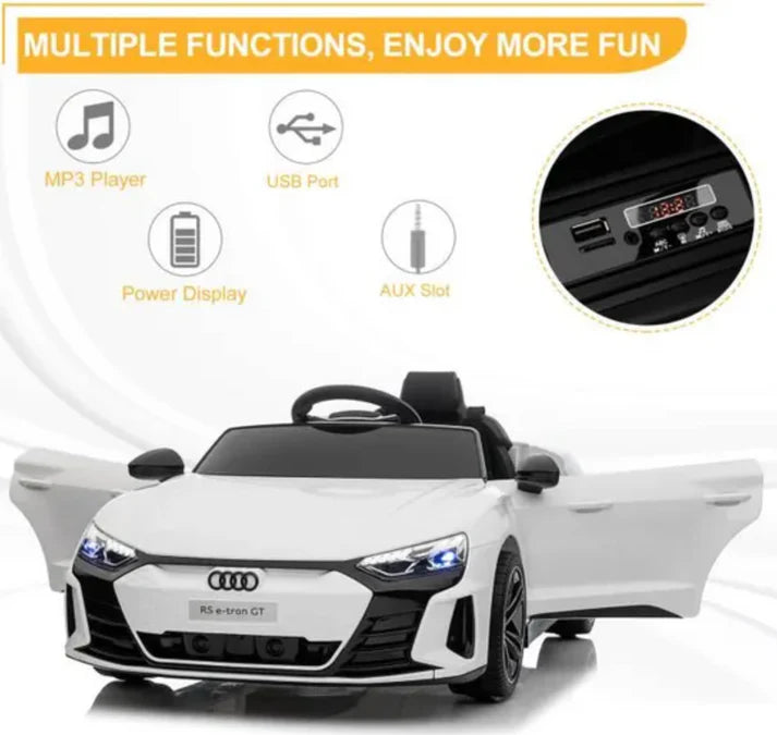 Audi Voiture Electrique 12 V Enfants avec Télécommande 2,4G, 2 Portes Ouvrables, Musique, Klaxon, Lumières LED, Blanc