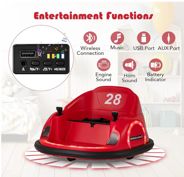 Auto Tamponneuse Enfant, Voiture Enfant Électrique Rotatif à 360°, avec Télécommande 2,4G, 2 Modes de Contrôle, Klaxon & Musique, Charge 25 KG, pour Garçons & Filles 18