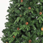 Sapin de Noël Artificiel 240CM Lumineux avec Pommes de Pin, Feuilles en PVC/PE,600 LED Blanche Chaude,Socle en Fer,Vert