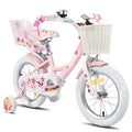 Vélo d'enfant, pour enfants de 3 à 5 ans, 14", Avec roues d'entraînement et panier,Rose