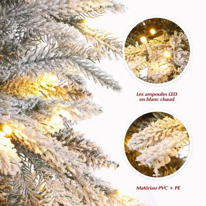 Sapin de Noël Artificiel 210cm Lumineux LED avec Neige Blanche épaisse